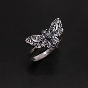 Gothic Moth Ring with Skull Detail – Unique Silver Statement Jewelry