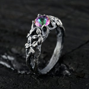 Wedding Ring, Viking Ring For Women, Promise Ring For Her With Detailed Leaves And Tree, Witch Ring