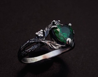 Sterling Silver Branch Engagement Ring With Emerald Unique - Etsy