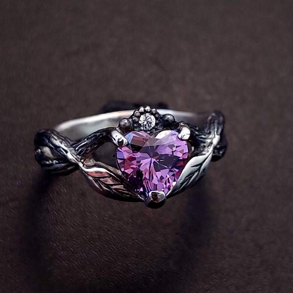 Celtic Amethyst silver ring, Tiny branch silver ring with Amethyst, Celtic knot silver engagement ring, Women's keltic sterling silver ring