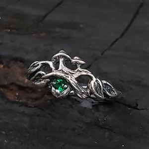 Goth Mushroom Ring, Sterling Silver, Wood Texture Band, Handcrafted, Perfect Gift for Her