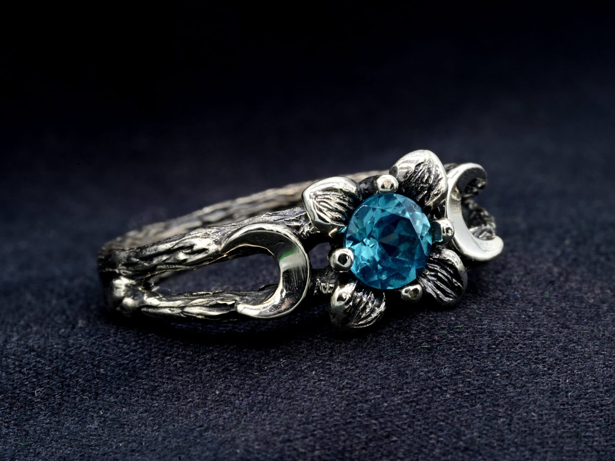Mysterious Hecate and Topaz Ring - Ethereal Floral Moon Ring for Transformation and Intuition - Enchanting Lunar Ring with Hecate Connection