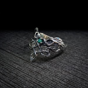 Wedding Ring - Viking Ring For Women - Promise Ring For Her With Detailed Leaves And Tree - Witch Gothic Ring