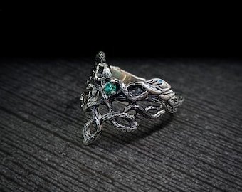 Wedding Ring - Viking Ring For Women - Promise Ring For Her With Detailed Leaves And Tree - Witch Gothic Ring