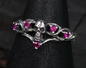 Gothic and Viking Engagement Ring to Gift for Him to the Gift for Her, Skull and Skeleton Halloween Ring, Matching Mens Wedding Rings