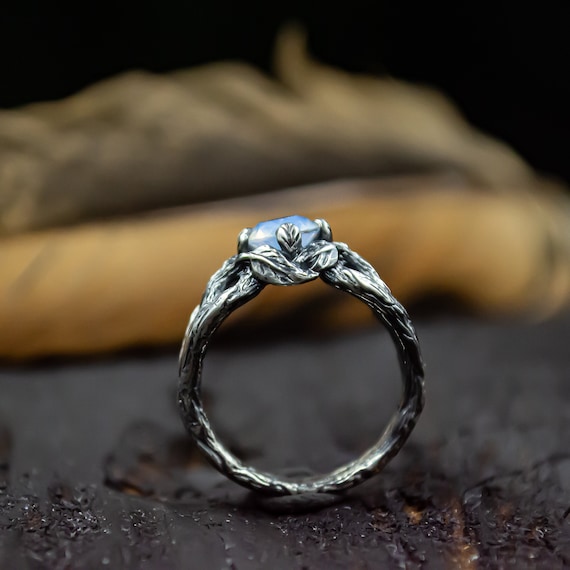 Silver Gothic Ring Moonstone Elven Ring Witch Ring Elven Jewelry Elvish Ring Fantasy Rings Gothic Jewelry