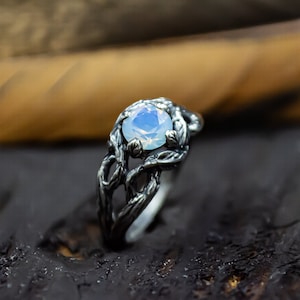 Silver Gothic Ring, Moonstone Elven Ring, Witch Ring, Elven Jewelry, Elvish Ring, Fantasy Rings, Gothic Jewelry