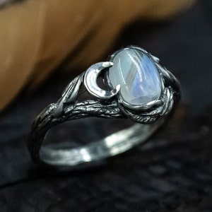 Unique Moonstone ring, Dainty branch and leaves Moonstone ring, Flower on the twig ring, Wild Moonstone ring, Unusual engagement ring fo her