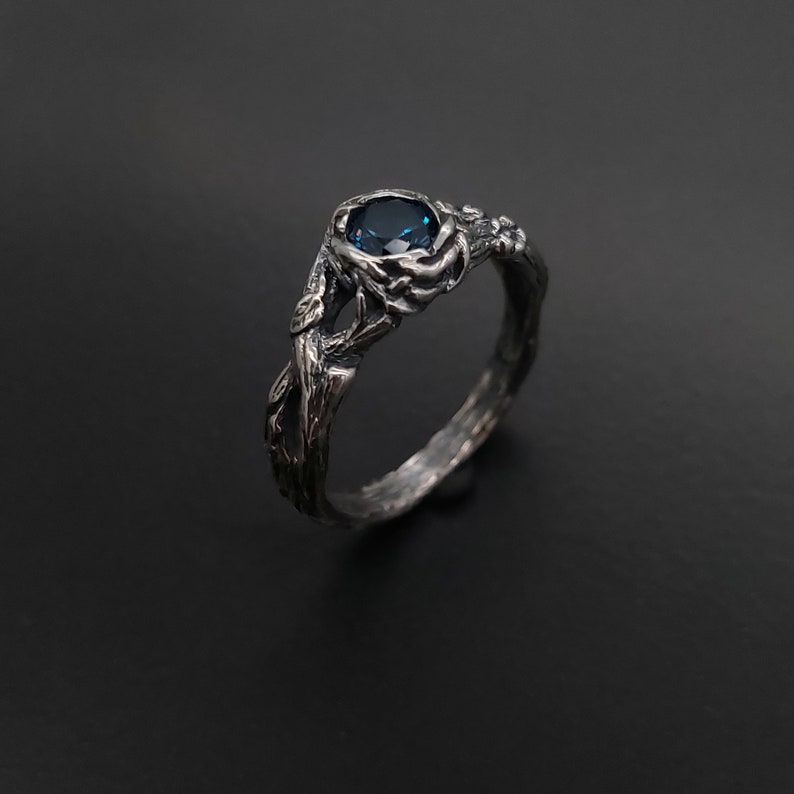 Braided Branch and Topaz Engagement Ring Silver Tree Bark - Etsy