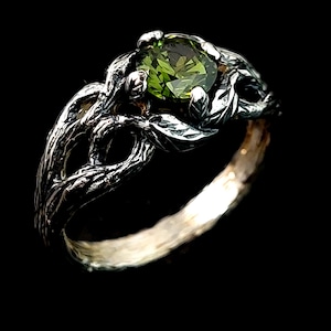 Tree bark ring in silver, Women&#39;s branch ring, Branch and leaves engagement ring with, Unique branch ring, Unusual engagement ring