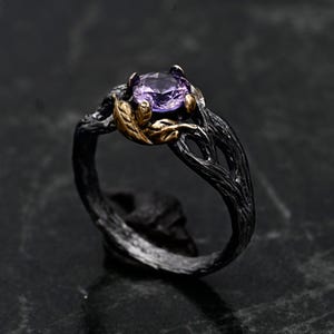 Viking Alexandrite Ring – Gothic Silver Wedding Band for Women, Witch Fantasy Promise Jewelry, Gift for Her