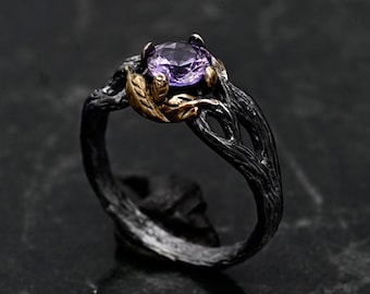 Viking Alexandrite Ring – Gothic Silver Wedding Band for Women, Witch Fantasy Promise Jewelry, Gift for Her