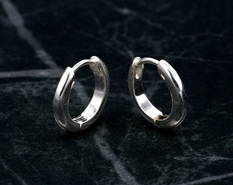 Chunky Silver Hoop Earrings 925 Sterling Silver — Medium Thick Huggie Hoops — Handmade Everyday Jewelry
