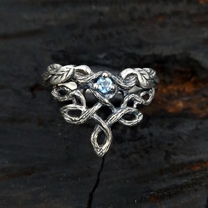 Wedding Ring - Viking Ring For Women - Promise Ring For Her With Detailed Leaves And Tree - Witch Gothic Ring