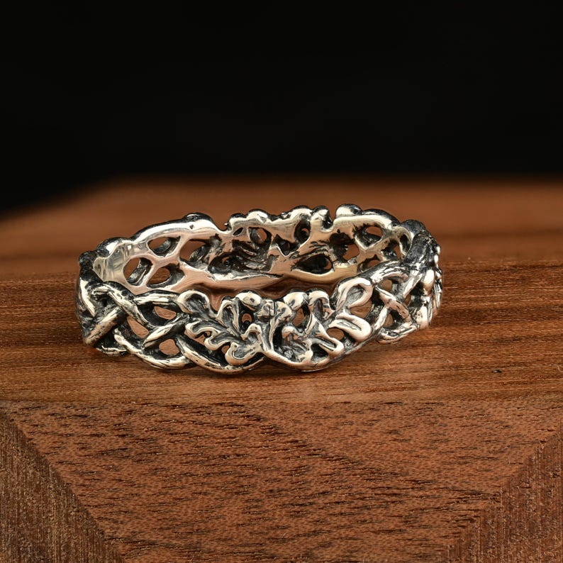Sterling Silver Leaf Pattern Ring, Boho Nature-inspired Jewelry for ...