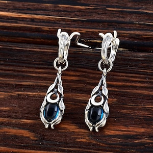 Sterling Silver Moon Earrings with Topaz - Handcrafted Dangle Jewelry