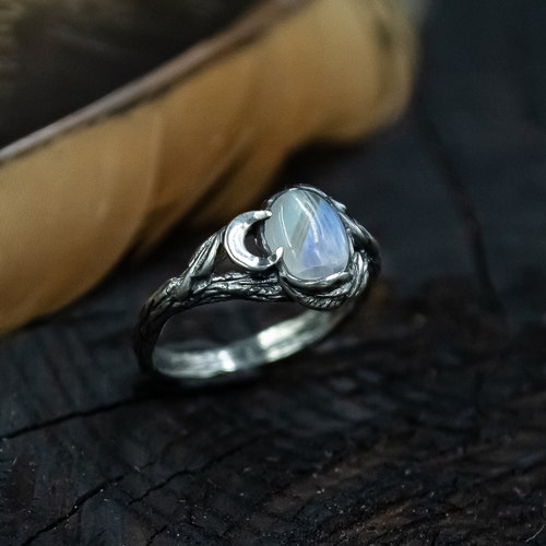 Rainbow Moonstone Engagement Ring Medieval Ring Celtic - Etsy