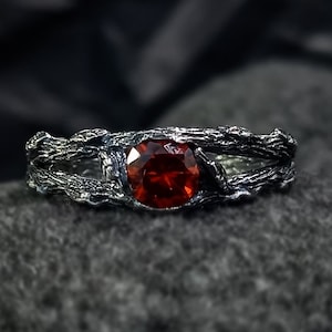 Garnet Engagement Ring - Red the Stone Ring - Nature Inspired Engagement Ring - Fire Ring - Red Stone - Leaves