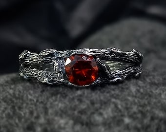 Granat Verlobungsring - Rot der Stein Ring - Natur inspirierte Verlobungsring - Feuer Ring - Roter Stein - Blätter