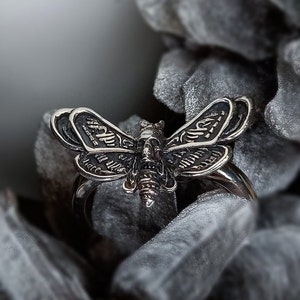 Bug Ring - Gothic Jewelry - Witchy Ring - Insect Ring - Deaths Head Moth Ring - 925 Sterling Silver