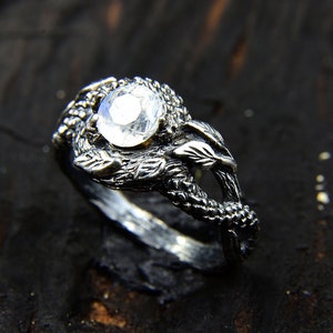 Gothic Woodland Sterling Silver Wedding Ring with Celtic Motifs, Artisan-Crafted, Unique Jewelry