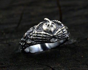 Sterling Silver Dark Gothic Ring, Gothic Engagement Ring, Goth Promise Ring, Skeleton Hand Ring, Love to Death Ring