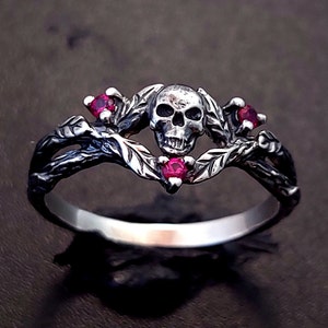 Witch Ring - Skeleton Ring - Dainty Skull Ring - Sterling Silver Dark Gothic Skull Engagement Ring - Skull Engagement Ring