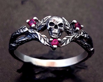 Witch Ring - Skeleton Ring - Dainty Skull Ring - Sterling Silver Dark Gothic Skull Engagement Ring - Skull Engagement Ring