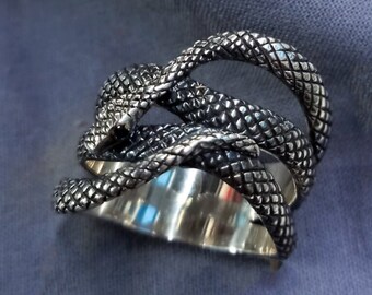Snake Ring - 925 Silver Men Snake Jewelry - With Snake Pattern Gift for Husband/Boyfriend - Black Mamba Ring Jewelry