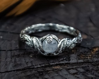 Moon Ring Sterling Silver, Moonstone Ring, Moonstone Jewelry, Engagement Ring Celestial Jewelry, Triple Moon Phase Ring