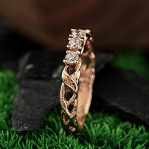 Gemstone Vine Openwork Wedding Band, 925 Sterling Silver, Nature Inspired Woodland Jewelry, Holiday Gift for Her