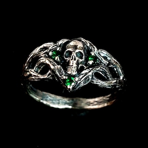 Love To Death Dark Gothic-ring: sterlingzilver, zwarte afwerking, mystieke energie | Art-decostijl, uniek cadeau | Aangepaste formaten beschikbaar