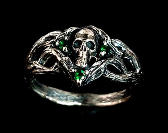 Anillo de amor a muerte, anillo gótico oscuro de plata esterlina, anillo de compromiso, anillo de mano