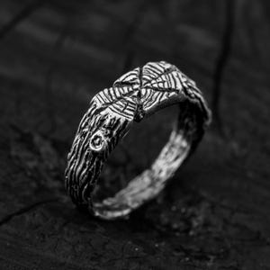 Sterling Silver Ring with Rustic Bark Pattern and Knot Design