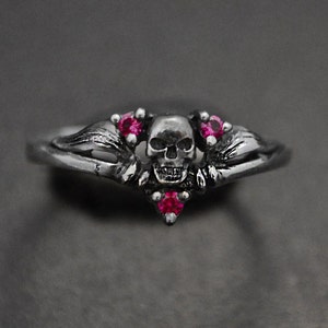 Sterling Silver Dark Gothic Skull Engagement Ring - Skull Engagement Ring - Witch Ring - Skeleton Ring - Dainty Skull Ring