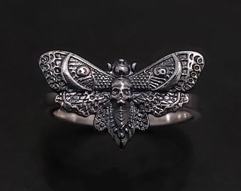 Moth Ring - Bug Ring - Deaths Head Moth - Gothic Alternative Jewelry - Wiccan Ring - Sterling Silver Ring - Goth Ring