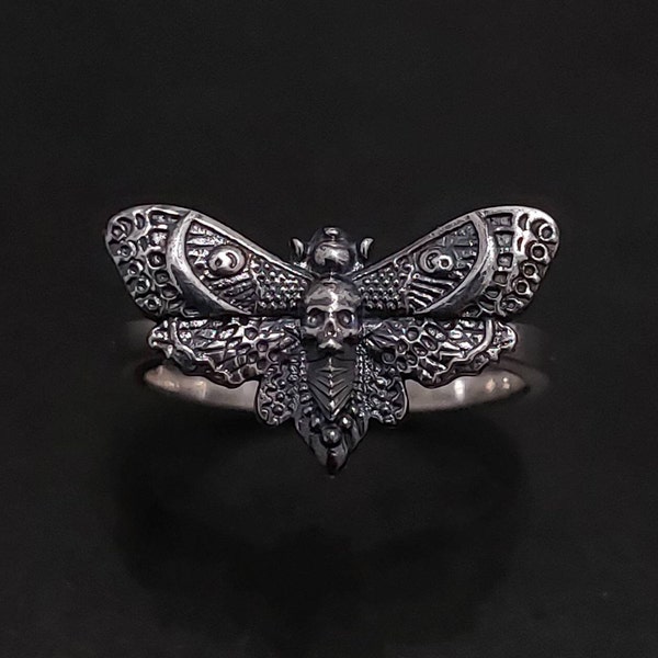 Moth Ring - Bug Ring - Deaths Head Moth - Gothic Alternative Jewelry - Wiccan Ring - Sterling Silver Ring - Goth Ring