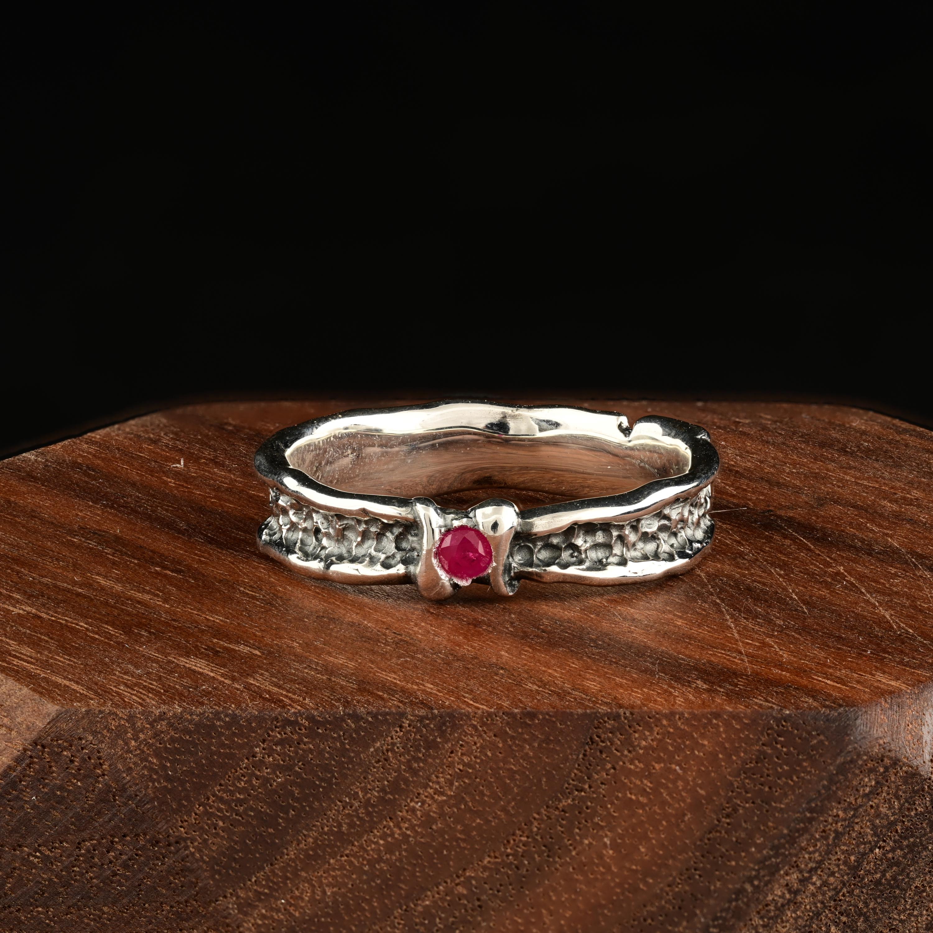 Silver Rube Rings Ruby Ring Oxidized - Textured Sterling Silver Band - Natural Red Ruby ...