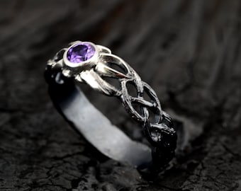 Handcrafted Silver Sun Ring with Amethyst - Celestial Statement Jewelry, Unique Artisan Crafted Sunburst Ring with Purple Gemstone