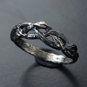 Engagement Forest silver with magics to stones and leaves twisted ring, Unique nature inspired silver ring