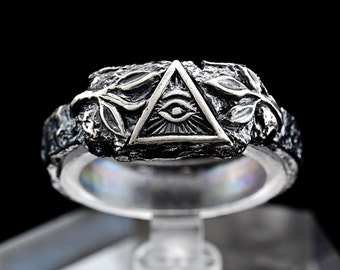 Allsehendes Auge Ring — Sterling Silber Freimaurer Siegel — Freimaurer Knights Templar 925 Ring — Illuminati Handgemachter Schmuck