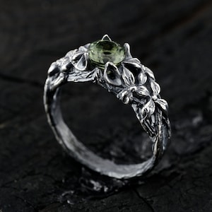 Wedding Ring Viking: Tree Motif And Leaf Detailing - Handmade Silver, Gothic Art Deco, Promise Ring For Her