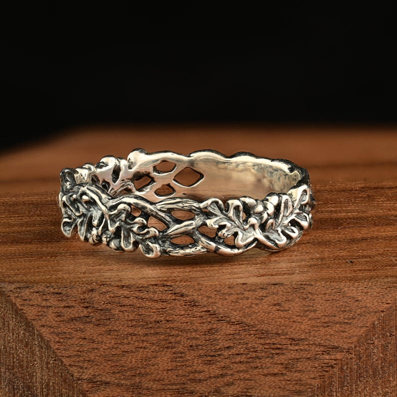 Sterling Silver Leaf Pattern Ring, Boho Nature-inspired Jewelry for ...