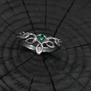 Wild nature ring, Dainty branch and leaves ring, Flower on the twig ring, Unique nature ring, Unusual engagement ring for her