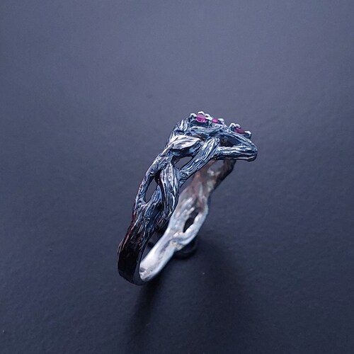 Unique shops Silver Twig Ring - Ruby Branch Engagement Ring - Braided Branch Engagement Ring With Ruby - Womens Twig Ring - Unusual Ring