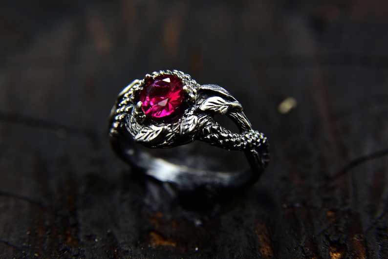 Handcrafted Forest Ruby Dragon Scale Silver Ring Unique - Etsy
