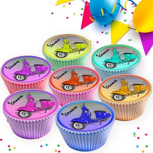 Vespa scooter motorbike moped cupcake decorations edible cake topper icing sheet