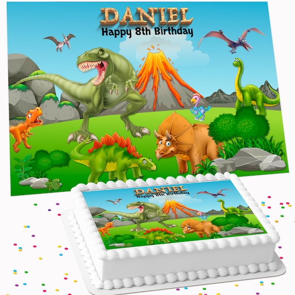 Dinosaurs Personalised Birthday Rectangle A4 or Costco cake topper edible cake topper icing sheet decoration