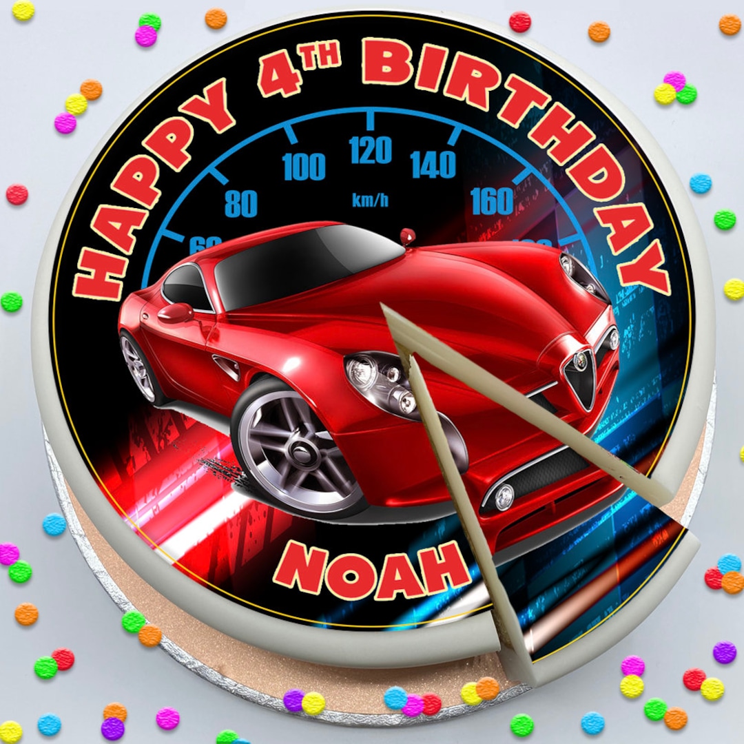 Red Sports Car Happy Birthday Personalised Precut Round 7.5 Etsy UK