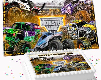 Monster Truck Happy Birthday Personalised Rectangle A4 or Costco cake topper edible cake topper icing sheet decoration